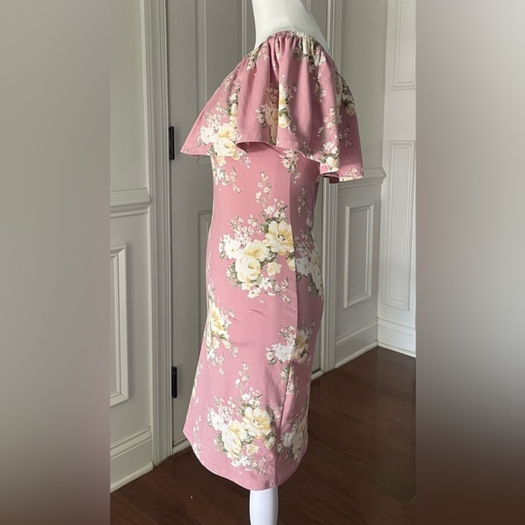 Loving People Floral Print Ruffled Off Shoulder Bodycon Dress Size Small - Picture 5 of 8